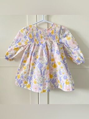 Joe Fresh 100% Cotton Floral Smocked Pastel Spring Dress in Size 6-12M